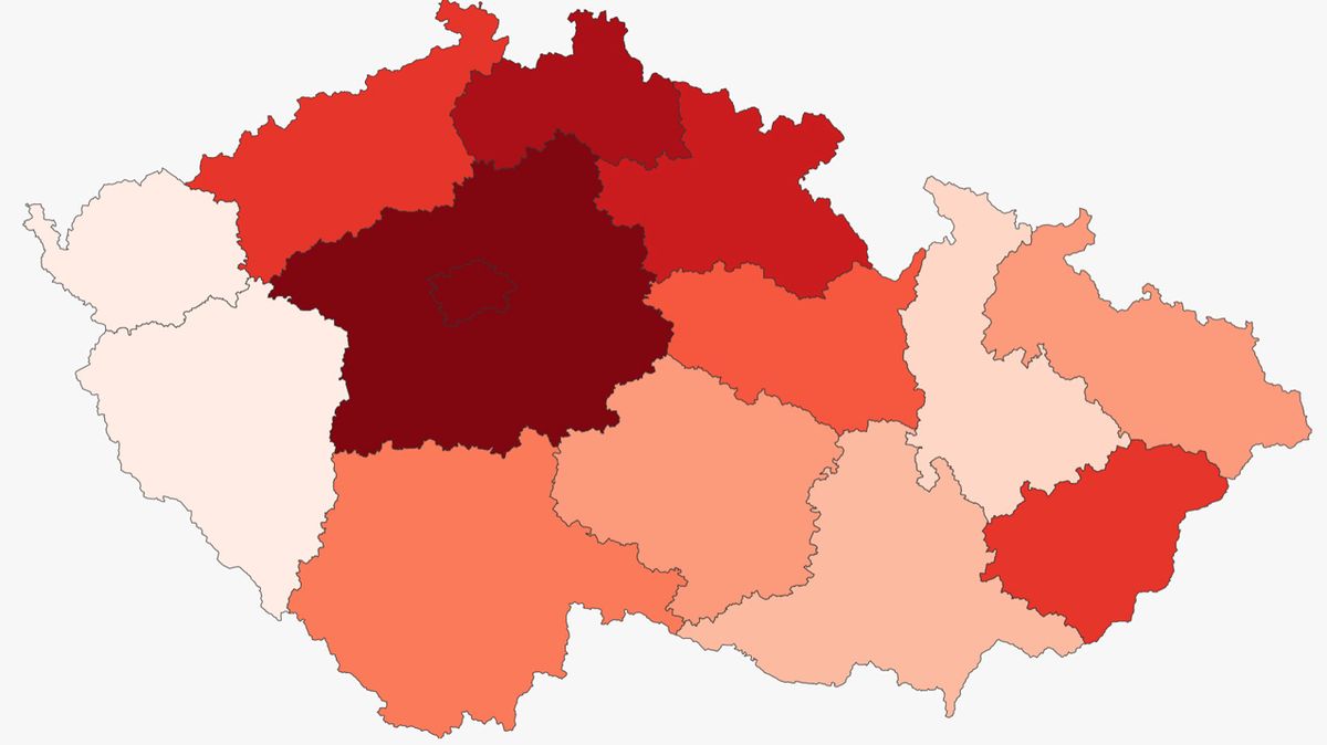 Přibylo 6145 nově nakažených, nejtmavší je Praha